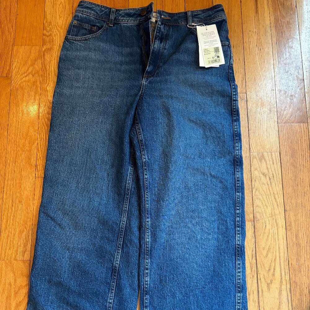 NWT Sezane Le Crop Bleu Denim Wide Leg Jeans US 10